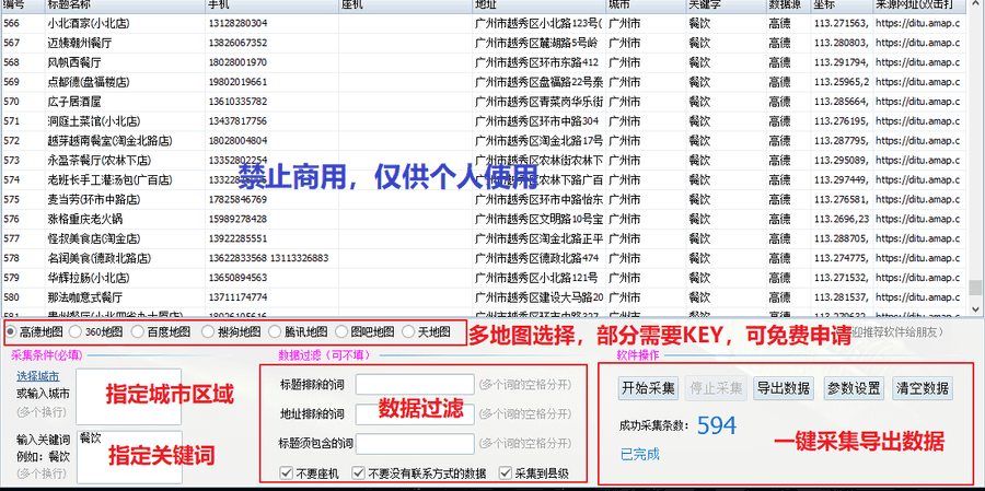 【地图数据采集软件】可采集商户电话haoma_赚钱插图1