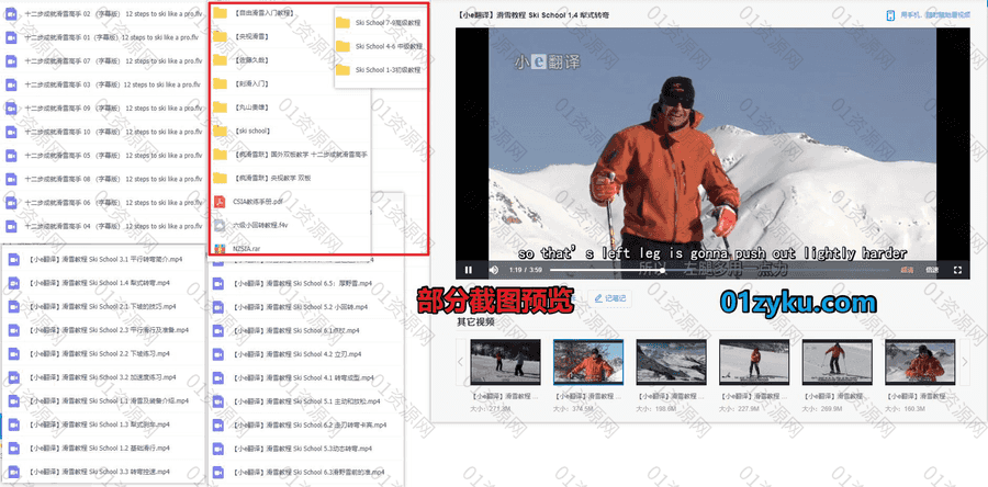 12G滑雪练习新手入门到精通国内外教学培训视频课程百度网盘资源合集，包含滑行控速/上坡下坡/转弯刹车技巧……等内容_赚钱插图1