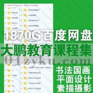 1870G大鹏教育全套系列视频课程百度网盘资源合集，包含大鹏书法/国画/设计师五合一/手绘/素描/摄影/影视后期/插画/UI/电商设计……等内容_赚钱插图